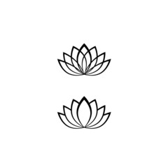 Lotus flower outline logo, isolated on a white background, illustration. Water lily simple geometric shape,design element for zero waste, ecology, vegan concept.