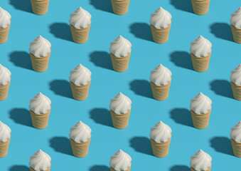 Vanilla ice cream cones. Isometric seamless pattern. 3d illustration.