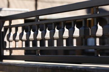 Close up Modern metal railings and handrails in the loft style. The metal is treated with a primer...