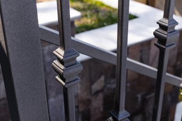 Close up Modern metal railings and handrails in the loft style. The metal is treated with a primer...