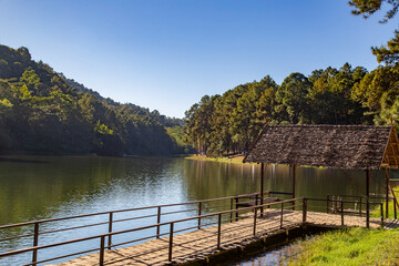 Obraz premium Pang Oung national park, lake and forest of pine trees in Mae Hong Son, Thailand