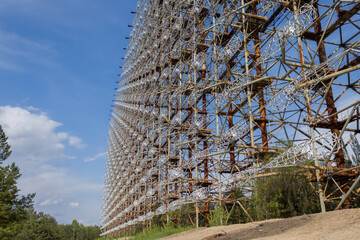Large antenna field. Soviet radar system Duga at Chernobyl nuclear power plant. ABM missile...