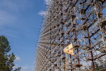 Large antenna field. Soviet radar system Duga at Chernobyl nuclear power plant. ABM missile...