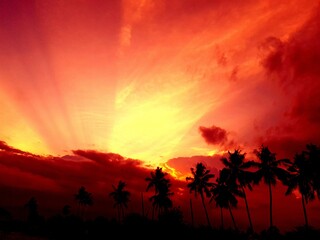 red sunset over the sea