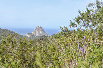 Peak of the mountain Es Vedra in Sant Josep de Sa Talaia, Ibiza, Balearic Islands, Spain
