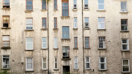 Derelict council house in poor housing estate slum with many social welfare issues in Port Glasgow