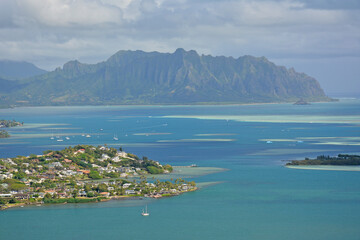 Views of Kaneohe Bay on the windward side of Oahu in Hawaii