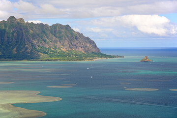 Views of Kaneohe Bay on the windward side of Oahu in Hawaii