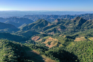 Naklejka premium Aerial view of Thung Bua Tong Fields in Mae Hong Son, Thailand