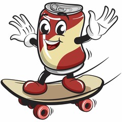 cute drink can vintage character mascot illustration skateboarding