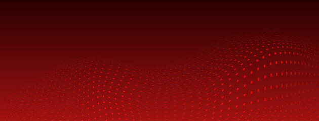 Abstract halftone background with curved surface made of small dots in red colors