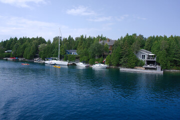 red boat in the harbor