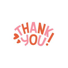 Thank You hand drawn lettering. Gratitude, thankfulness, gratefulness. Cute quote in pink colors. Can be used in social media, web, typographic design. Poster, greeting card. Vector illustration.