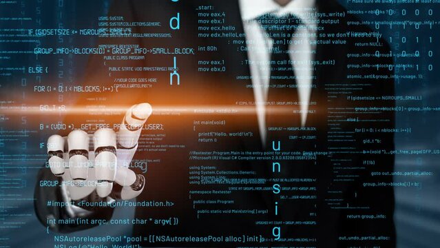 Futuristic robot artificial intelligence revolutionary AI technology development and machine learning concept. Global robotic bionic science research for future of human life. 3D rendering graphic.