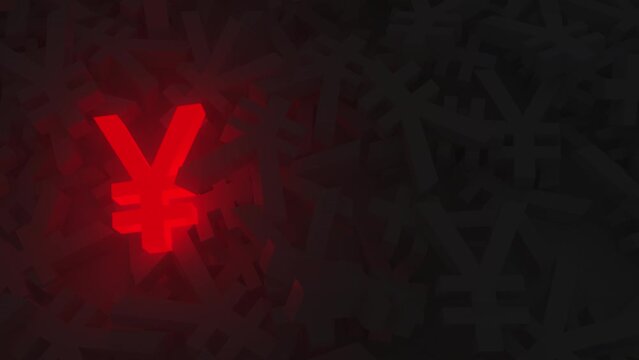 Glowing yen symbol among the black ones. Loopable motion background