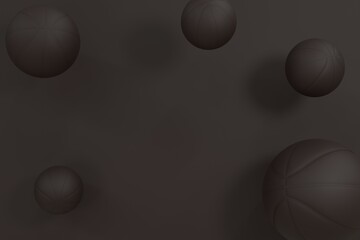 Dark brown color basketball balls levitate in the midair background with light and shadow 3D rendering illustration