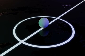 Minimal soccer football ball on the center of the illuminate line of concrete street field waiting for start kicking 3D rendering illustration