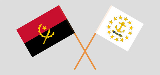 Crossed flags of Angola and the State of Rhode Island. Official colors. Correct proportion