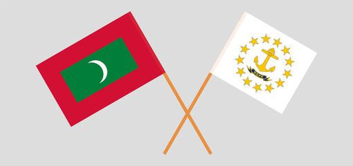 Crossed flags of Maldives and the State of Rhode Island. Official colors. Correct proportion