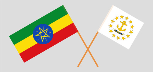 Crossed flags of Ethiopia and the State of Rhode Island. Official colors. Correct proportion