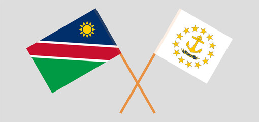 Crossed flags of Namibia and the State of Rhode Island. Official colors. Correct proportion