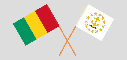 Crossed flags of Guinea and the State of Rhode Island. Official colors. Correct proportion