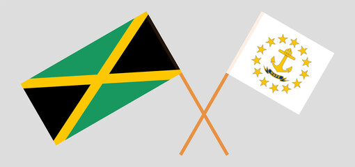 Crossed flags of Jamaica and the State of Rhode Island. Official colors. Correct proportion