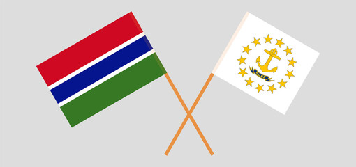 Crossed flags of the Gambia and the State of Rhode Island. Official colors. Correct proportion