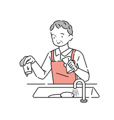 シンクの中の食器を洗う年輩男性