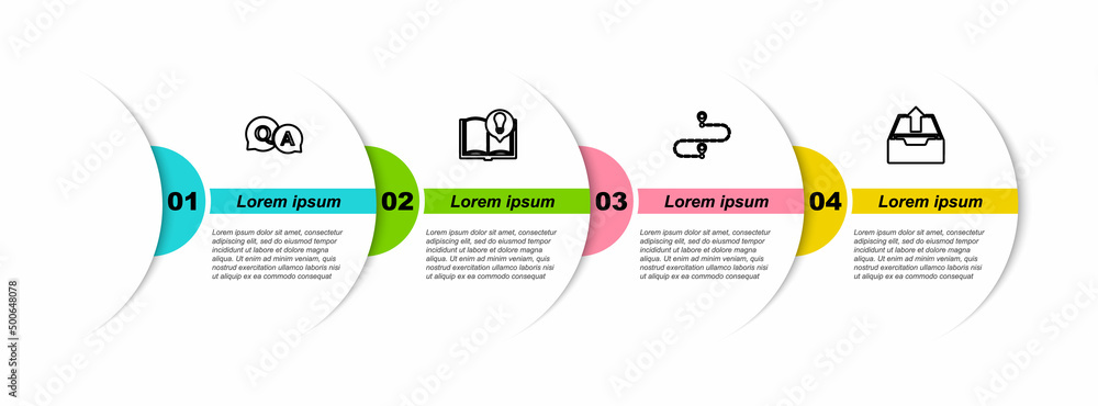 Poster set line question and answer, interesting facts, route location and upload inbox. business infograph