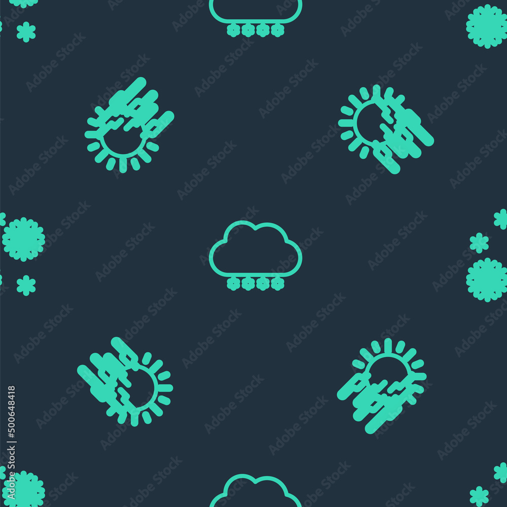 Poster set line cloud with snow, fog and sun and snow on seamless pattern. vector