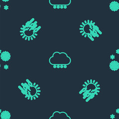 Set line Cloud with snow, Fog and sun and Snow on seamless pattern. Vector
