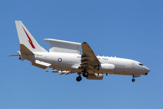Avalon, Australia - February 25, 2013: Royal Australian Air Force (RAAF) Boeing E-7A Wedgetail A30-003 twin-engine airborne early warning and control (AEW-C) aircraft.
