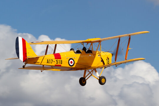 Rowland Flat, Australia - April 14, 2013: De Havilland Australia DH-82A Tiger Moth single engine biplane aircraft formerly used for pilot training by the Royal Australian Air Force.