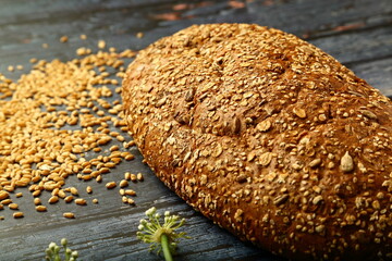 Homemade traditional multigrain brown crested bread.