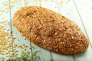 Multi grain crusted bread loaf. healthy vegetarian diet food.