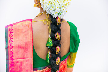 South Indian Tamil bride's wedding traditional braid plait