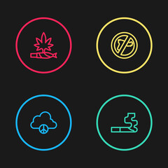 Set line Peace cloud, Cigarette, No war and Marijuana joint, spliff icon. Vector