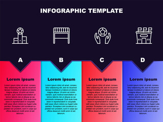 Set line Award over sports winner podium, Football goal, Soccer football and stadium. Business infographic template. Vector