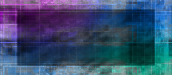 Abstract glitch art grid border background image.