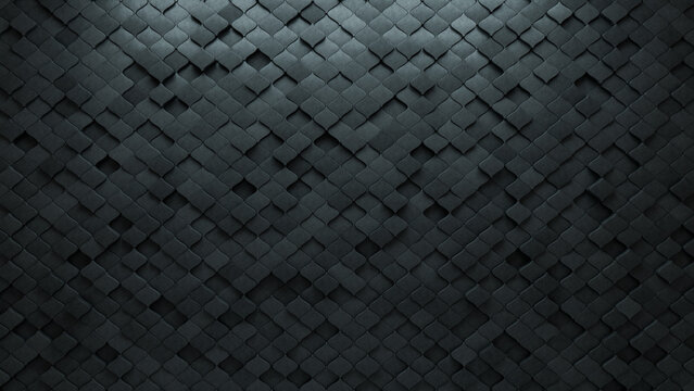 Concrete Tiles arranged to create a Semigloss wall. Arabesque, Futuristic Background formed from 3D blocks. 3D Render