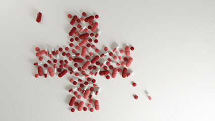 red pills arranged in cross shape, 3d rendering