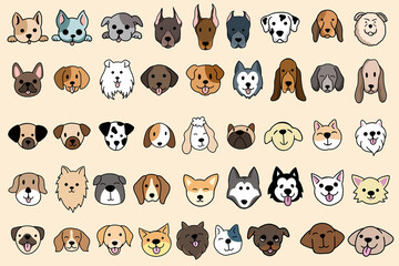 Set Mega Collection Bundle Cute Puppy Puppies Dog Pet Cartoon Doddle Funny Happy Face for Kids and Children illustration