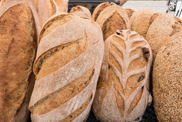 fresh bread panne di casa at a farmers market