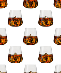 Seamless pattern - glasses of whisky on white background. abstract alcoholic drinks pattern for...