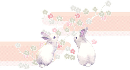 卯年　うさぎの水彩イラストの年賀状