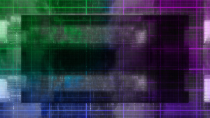 Abstract glitch art grid border background image.