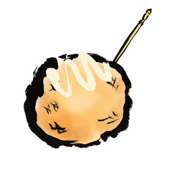 爪楊枝に刺したたこ焼1個の手描き和風イラスト　塩マヨネーズ　