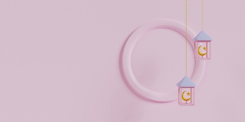 Empty Circle Shaped Frame And Ramadan Shapes 3d Render