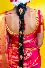 Fototapeta na wymiar South Indian Tamil bride's wedding traditional braid plait